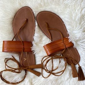 American Eagle Brown Lace-up flat sandals Size 8